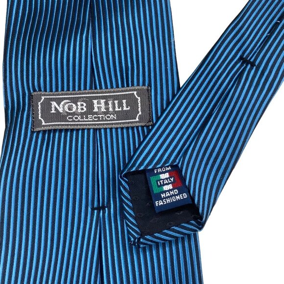 Nob Hill Collection Striped Silk Tie Made In USA Hand Fashioned Italy Blue Black - Picture 2 of 14